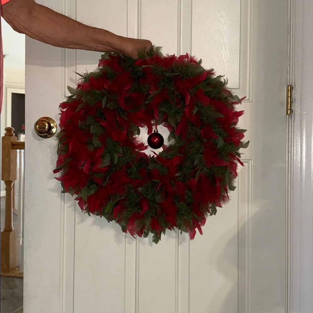 Original Boxed Angel Wreath Crafted of Beautiful Dyed Feathers with Hook